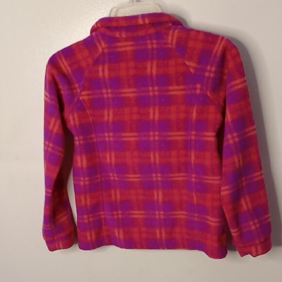 Columbia Girls Size Medium Pink and Orange Plaid Fleece Jacket. Athleisure, War - Picture 7 of 9